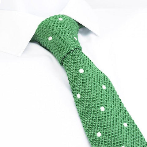 Green Polka Dot Knitted Square Cut Tie