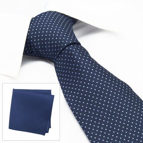 Navy Neat Pin Dot Silk Tie & Handkerchief Set
