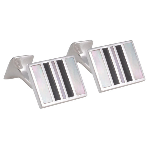 Sterling Silver Mother of Pearl & Onyx Striped Cufflinks
