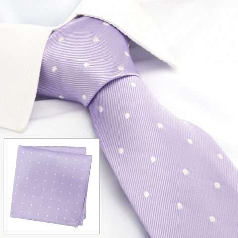 Lilac Polka Dot Silk Tie & Handkerchief Set