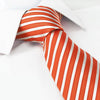Orange And White Striped Luxury Silk Tie