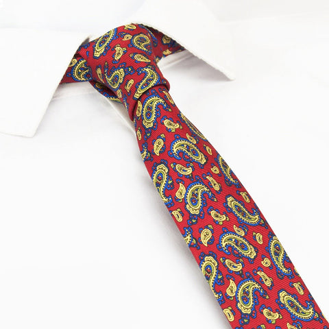 Red Paisley Printed Slim Silk Tie