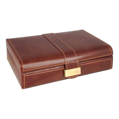Heritage Premium Brown Leather 15 Piece Cufflink Box