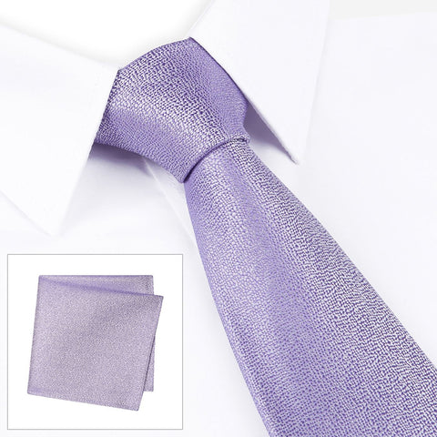Pastel Purple Textured Woven Silk Tie & Handkerchief Set