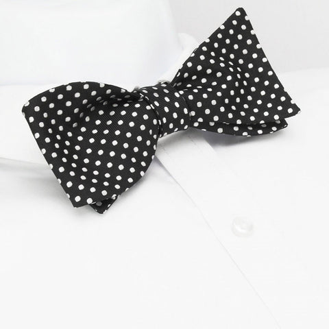 Self-Tie Black Polka Dot Silk Bow Tie