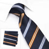 Blue & Burnt Orange Textured Silk Club Stripe Tie & Handkerchief Set