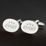 Sterling Silver Plated Logo Engraved Oval Cufflinks