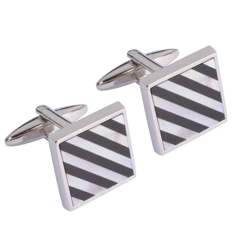 Black and Mother of Pearl Striped Square Cufflinks