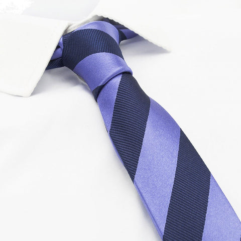 Lilac & Navy Woven Striped Slim Silk Tie