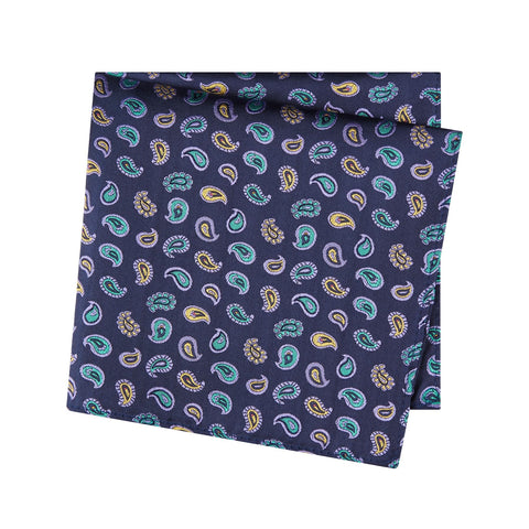 Navy Paisley Tear Drop Silk Handkerchief