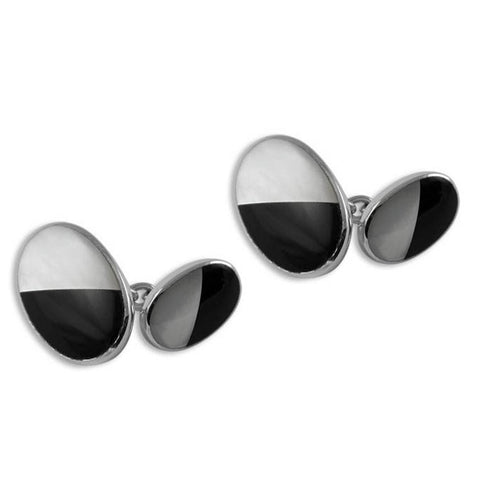Sterling Silver Mother of Pearl & Onyx Double Sided Cufflinks