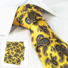Gold Silk Tie & Handkerchief Set With Large Paisley Design