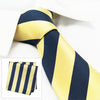 Gold & Navy Woven Striped Silk Tie & Handkerchief Set