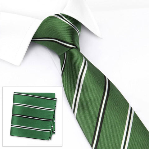 Emerald Green Classic Club Stripe Silk Tie & Handkerchief Set