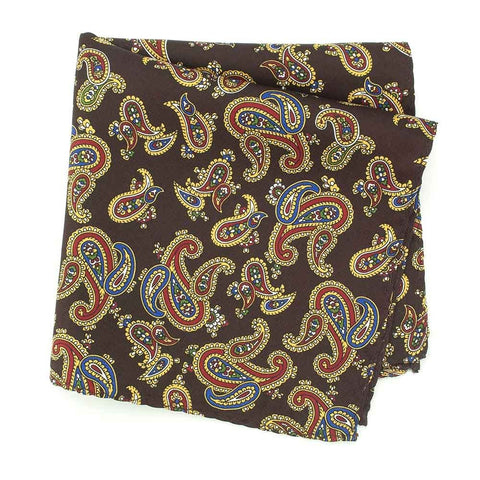 Brown Large Paisley Silk Handkerchief