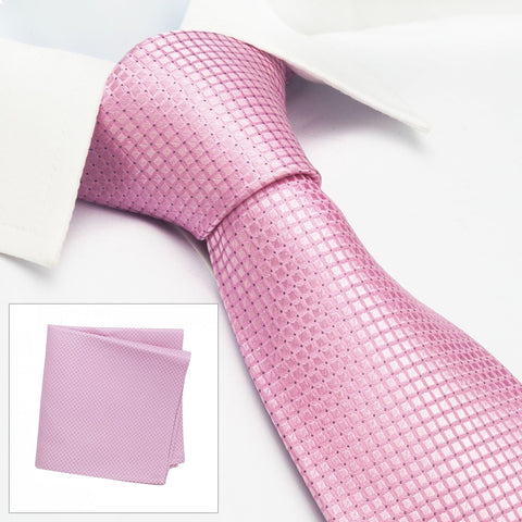 Pink Micro Square Woven Silk Tie & Handkerchief Set