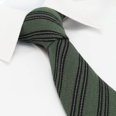 Green Club Stripe Wool Mix Tie