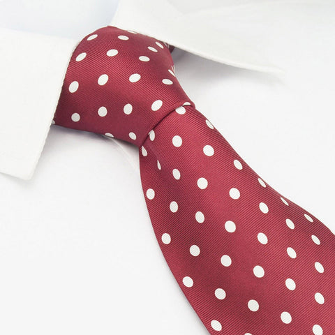 Red Printed Silk Tie With White Polka Dots