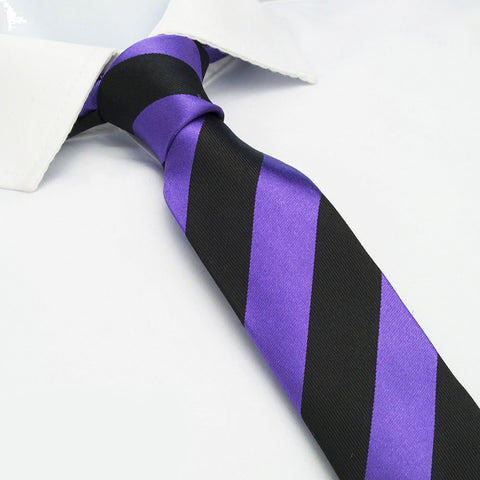 Purple & Black Striped Slim Silk Tie