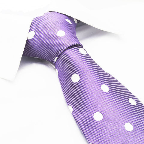 Lilac Silk Tie WIth White Polka Dots