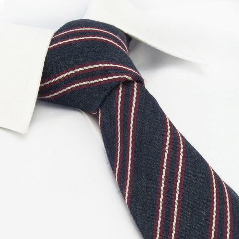 Navy & Red Club Stripe Wool Mix Tie