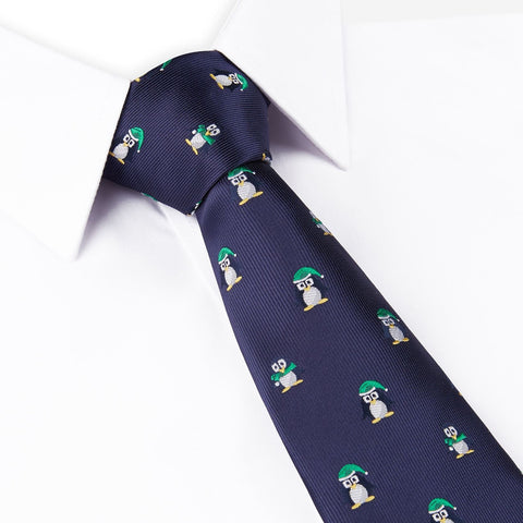 Navy Blue Christmas Penguin Tie