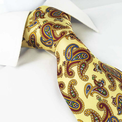Pastel Yellow Silk Tie With Large Paisley Design