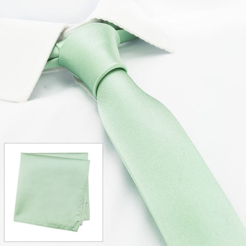 Plain Mint Slim Silk Tie & Handkerchief Set