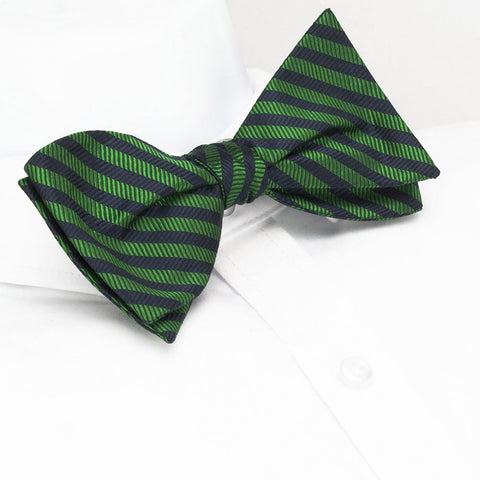 Self-Tie Navy & Green Striped Silk Bow Tie