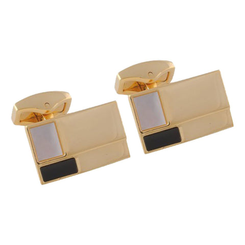 Acid Gold Ridged Onyx and Mother of Pearl Stone Cufflinks