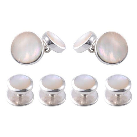Sterling Silver Mother of Pearl Shirt Stud & Cufflink Set
