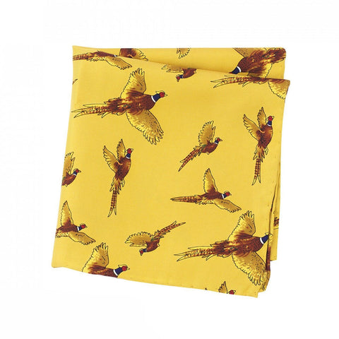 Mustard Flying Pheasant Silk Handkerchief