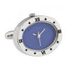 Silver Plated Oval Working Watch Cufflinks with Blue Dial