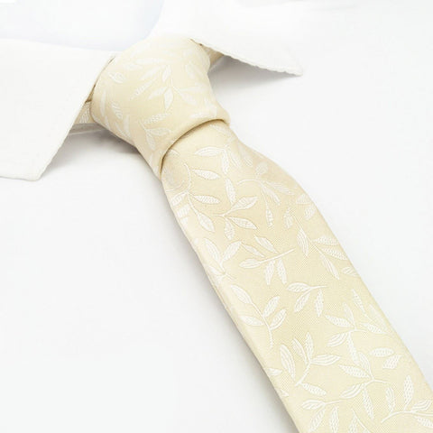 Ivory Jacquard Leaf Slim Silk Tie