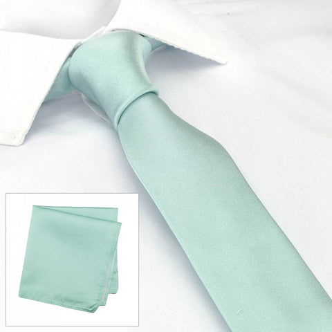 Plain Cyan Slim Silk Tie & Handkerchief Set