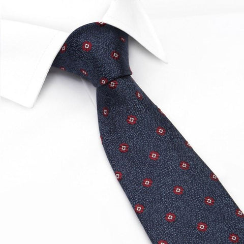 Navy & Red Textured Flower Spot Silk Tie