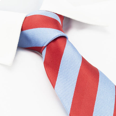 Red & Blue Woven Striped Silk Tie