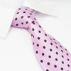 Pink Silk Tie With Large Black Polka Dots