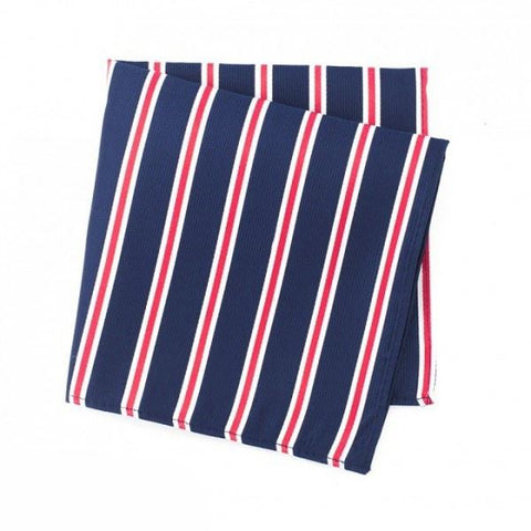 Navy Silk Handkerchief With Red And White Stripes