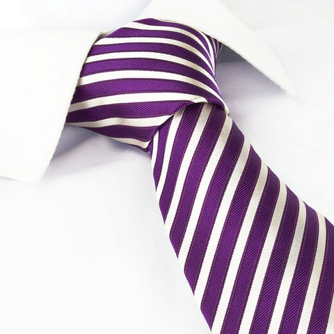 Thin Striped Purple And White Silk Tie