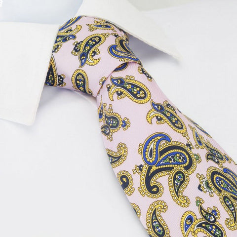 Pastel Pink Silk Tie With Large Paisley Design