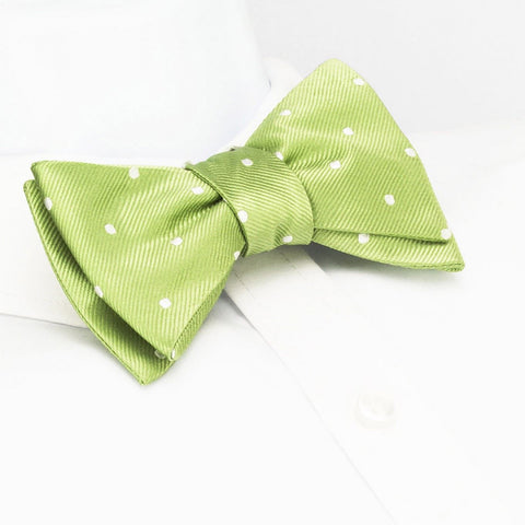 Self-Tie Pale Green Polka Dot Silk Bow Tie