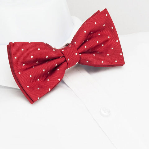 Pre-Tied Red Polka Dot Woven Silk Bow Tie