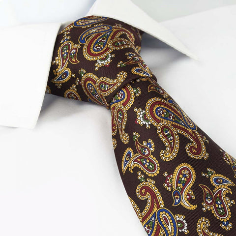 Brown Silk Tie with Large Paisley Design
