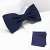Plain Navy Silk Bow Tie & Handkerchief Set