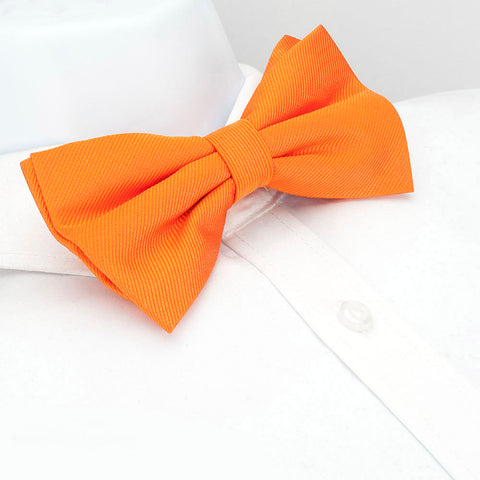 Pre-Tied Plain Orange Woven Silk Bow Tie