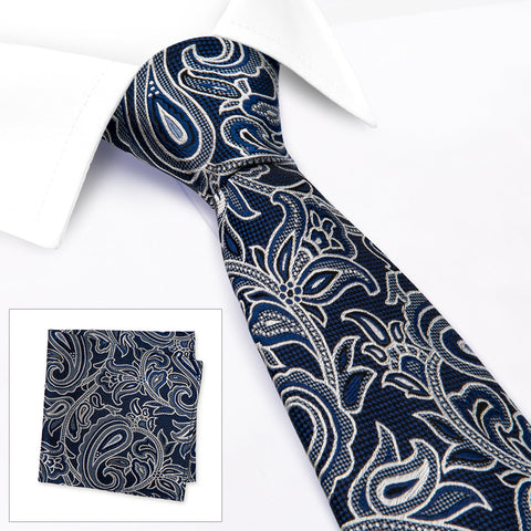 Blue Large Paisley Silk Tie & Handkerchief Set