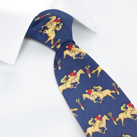 Navy Printed Horse Racing Jockeys Silk Tie