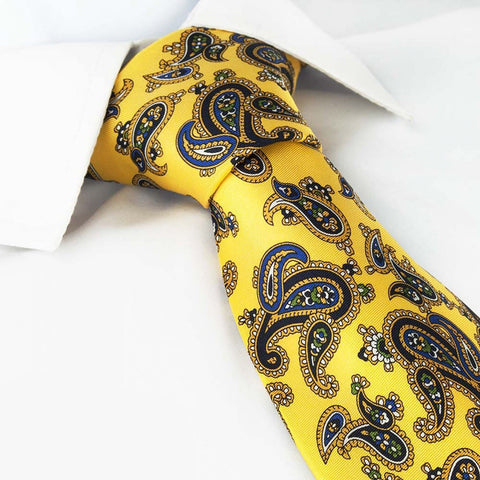 Gold Silk Tie with Large Paisley Design