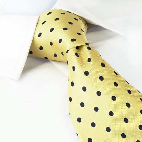 Pale Yellow Vintage Silk Tie With Black Polka Dots
